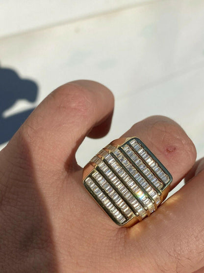 MOISSANITE Baguette Ring 14k Gold Over 925 Silver Iced Hip Hop Pass Diamond Test