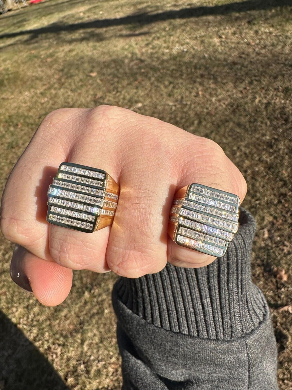 MOISSANITE Baguette Ring 14k Gold Over 925 Silver Iced Hip Hop Pass Diamond Test