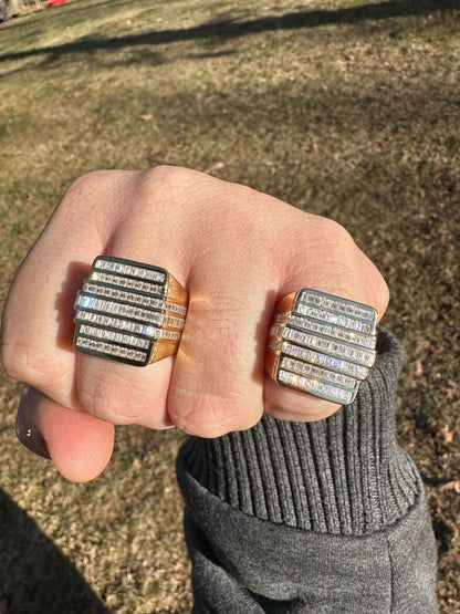 MOISSANITE Baguette Ring 14k Gold Over 925 Silver Iced Hip Hop Pass Diamond Test