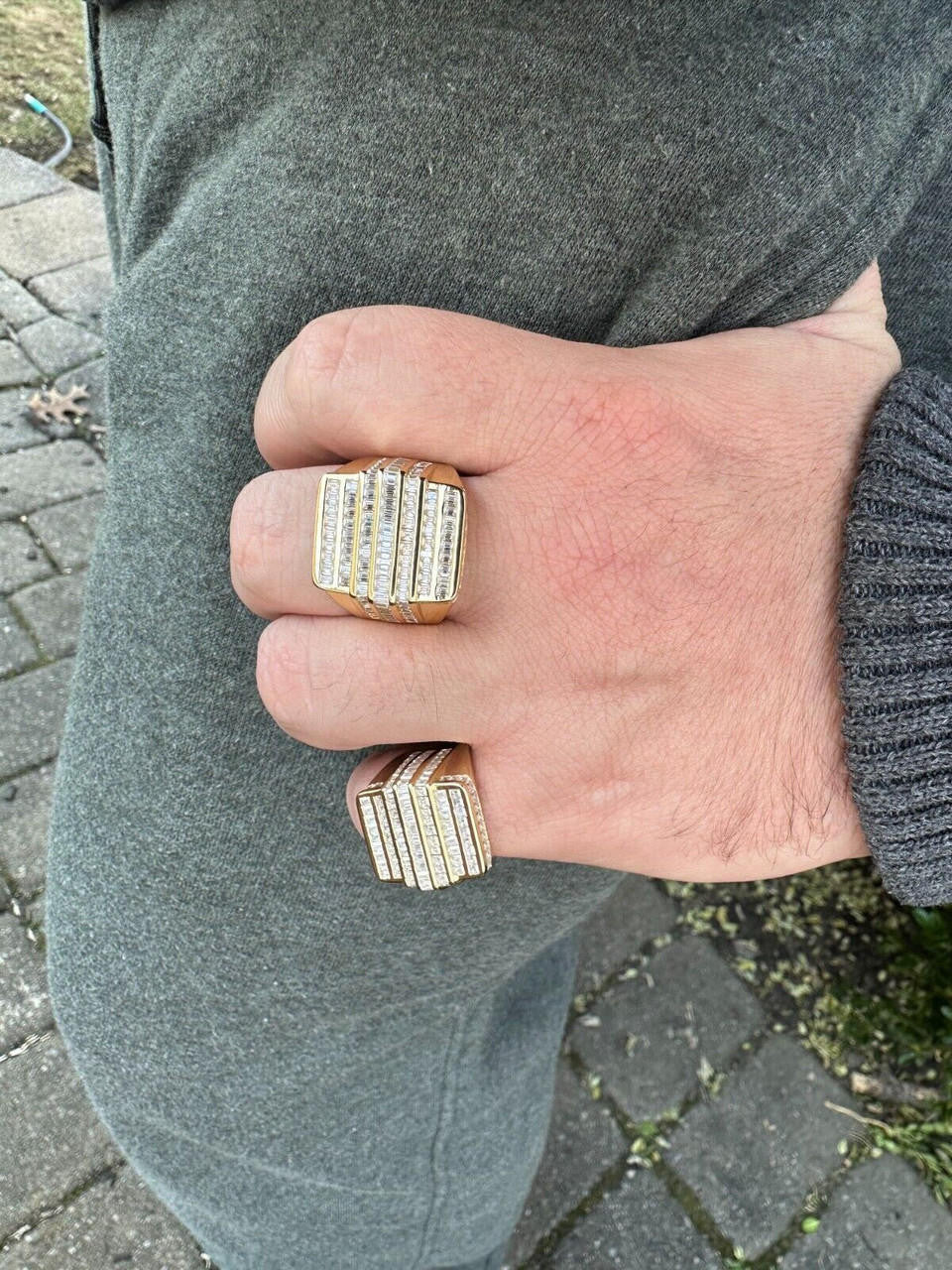 MOISSANITE Baguette Ring 14k Gold Over 925 Silver Iced Hip Hop Pass Diamond Test