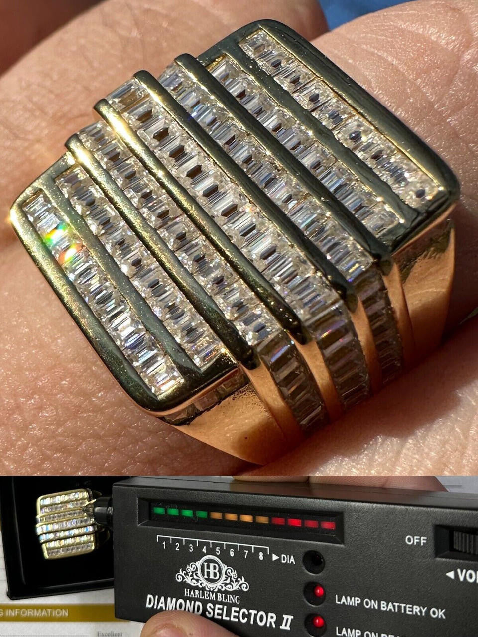 MOISSANITE Baguette Ring 14k Gold Over 925 Silver Iced Hip Hop Pass Diamond Test