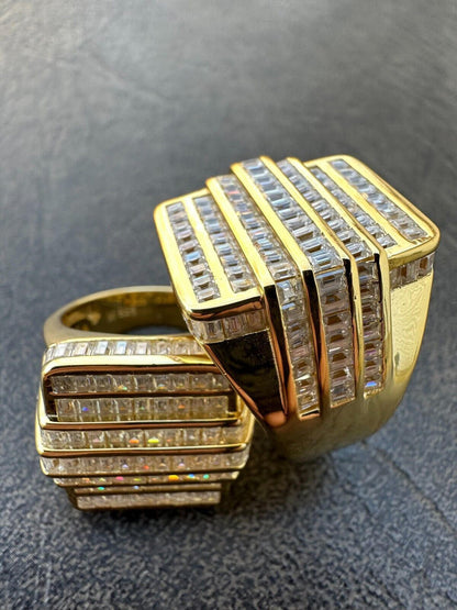 MOISSANITE Baguette Ring 14k Gold Over 925 Silver Iced Hip Hop Pass Diamond Test