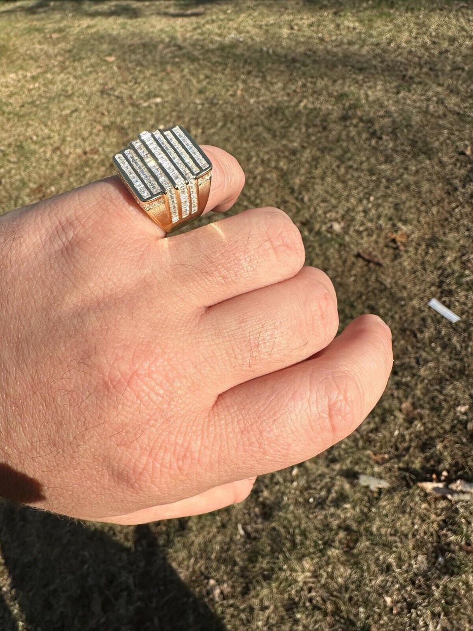 MOISSANITE Baguette Ring 14k Gold Over 925 Silver Iced Hip Hop Pass Diamond Test