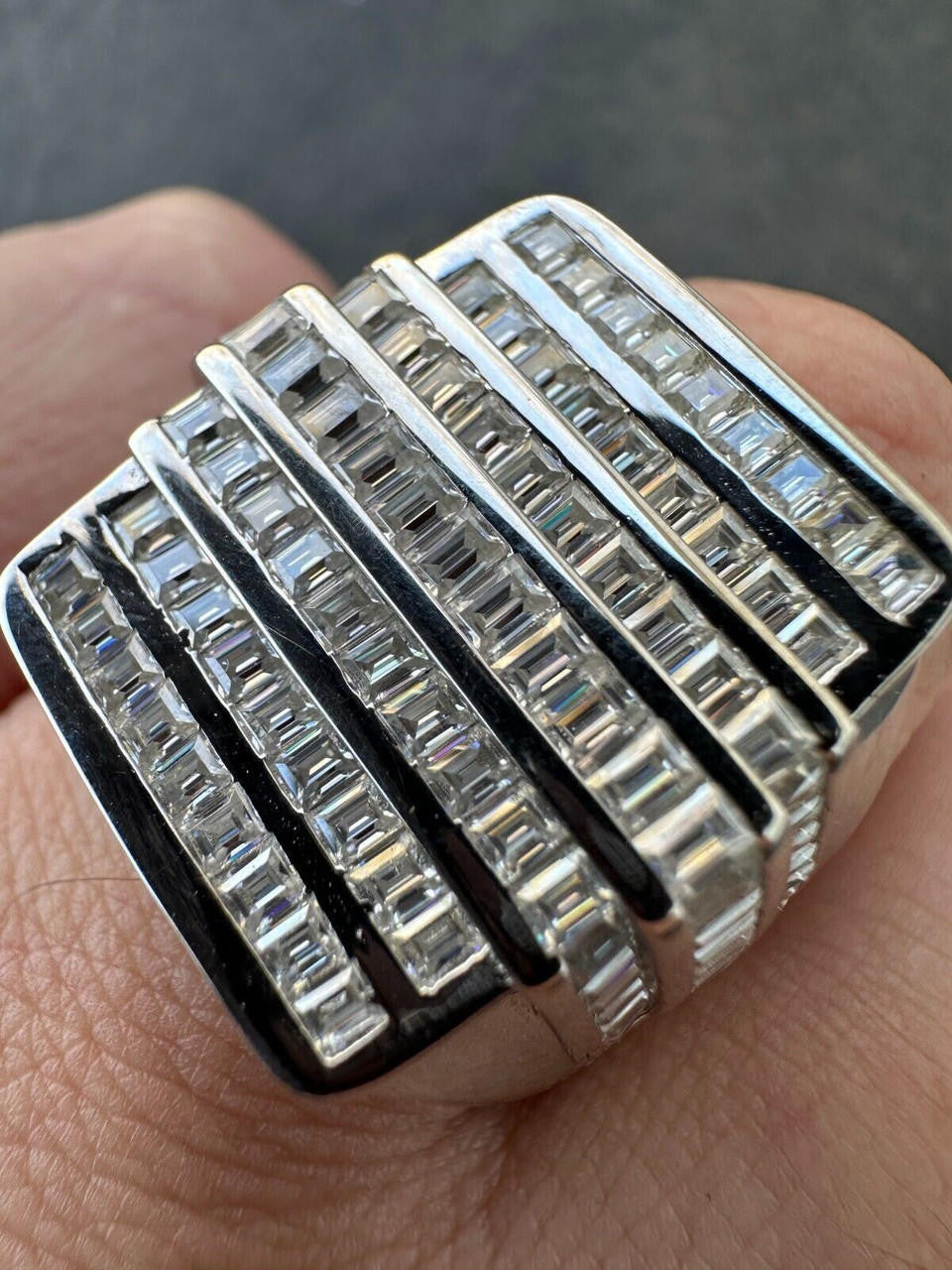 MOISSANITE Baguette Ring REAL 925 Silver Iced Hip Hop Pinky Pass Diamond Tester