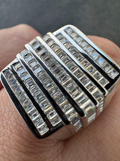 MOISSANITE Baguette Ring REAL 925 Silver Iced Hip Hop Pinky Pass Diamond Tester