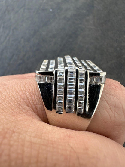 MOISSANITE Baguette Ring REAL 925 Silver Iced Hip Hop Pinky Pass Diamond Tester
