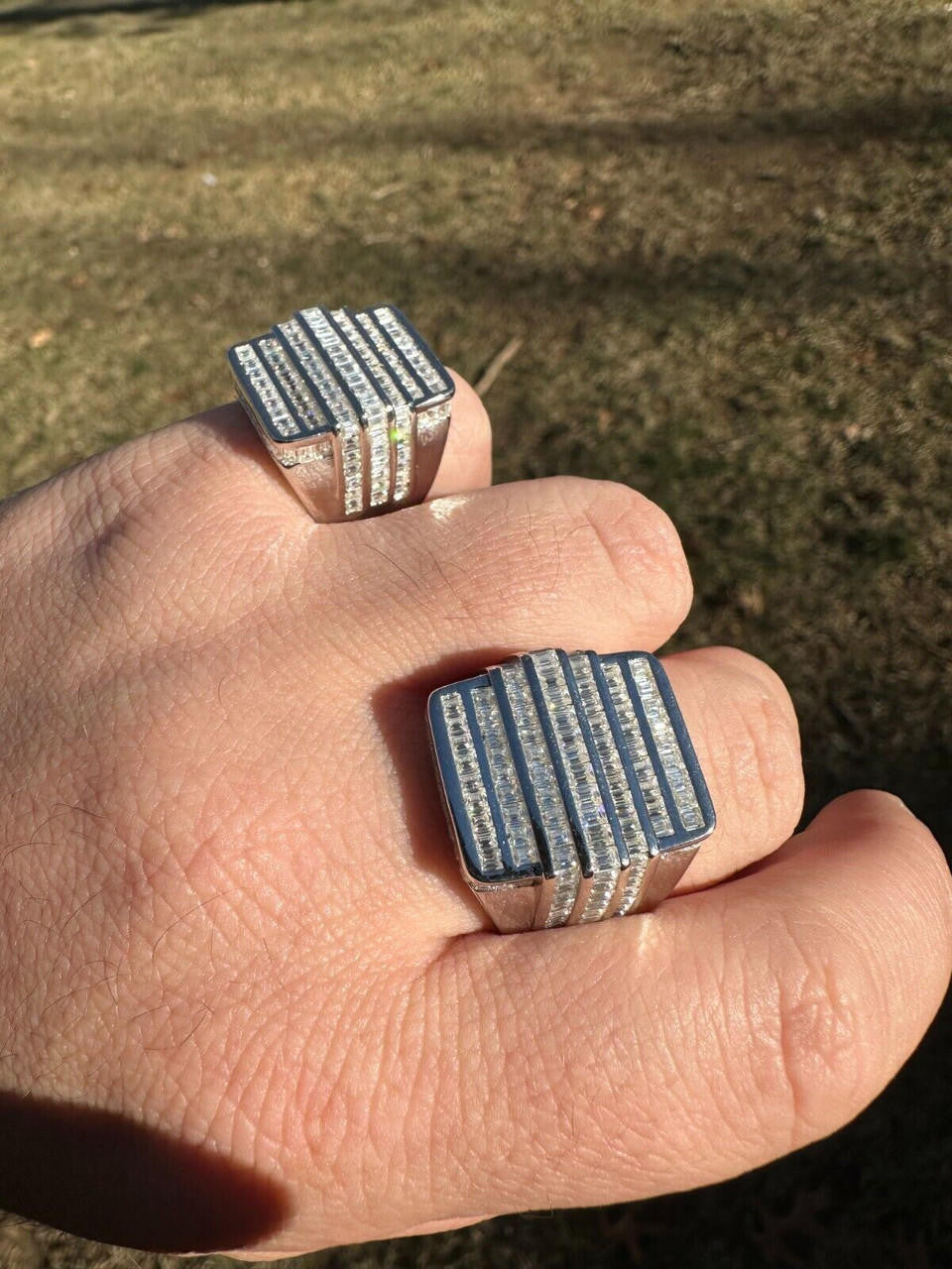 MOISSANITE Baguette Ring REAL 925 Silver Iced Hip Hop Pinky Pass Diamond Tester