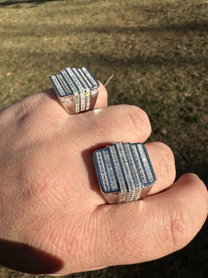 MOISSANITE Baguette Ring REAL 925 Silver Iced Hip Hop Pinky Pass Diamond Tester