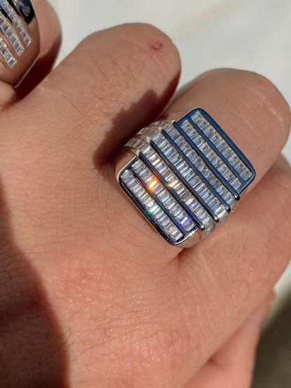 MOISSANITE Baguette Ring REAL 925 Silver Iced Hip Hop Pinky Pass Diamond Tester