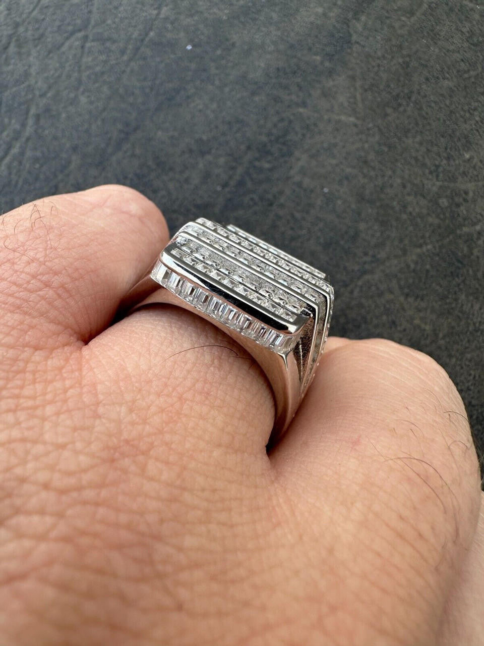 MOISSANITE Baguette Ring REAL 925 Silver Iced Hip Hop Pinky Pass Diamond Tester