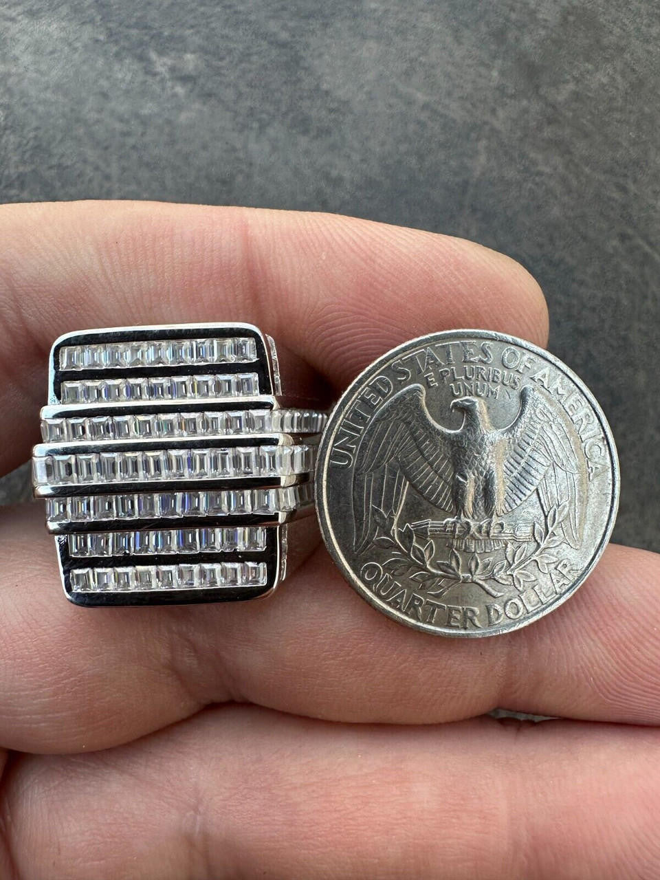 MOISSANITE Baguette Ring REAL 925 Silver Iced Hip Hop Pinky Pass Diamond Tester