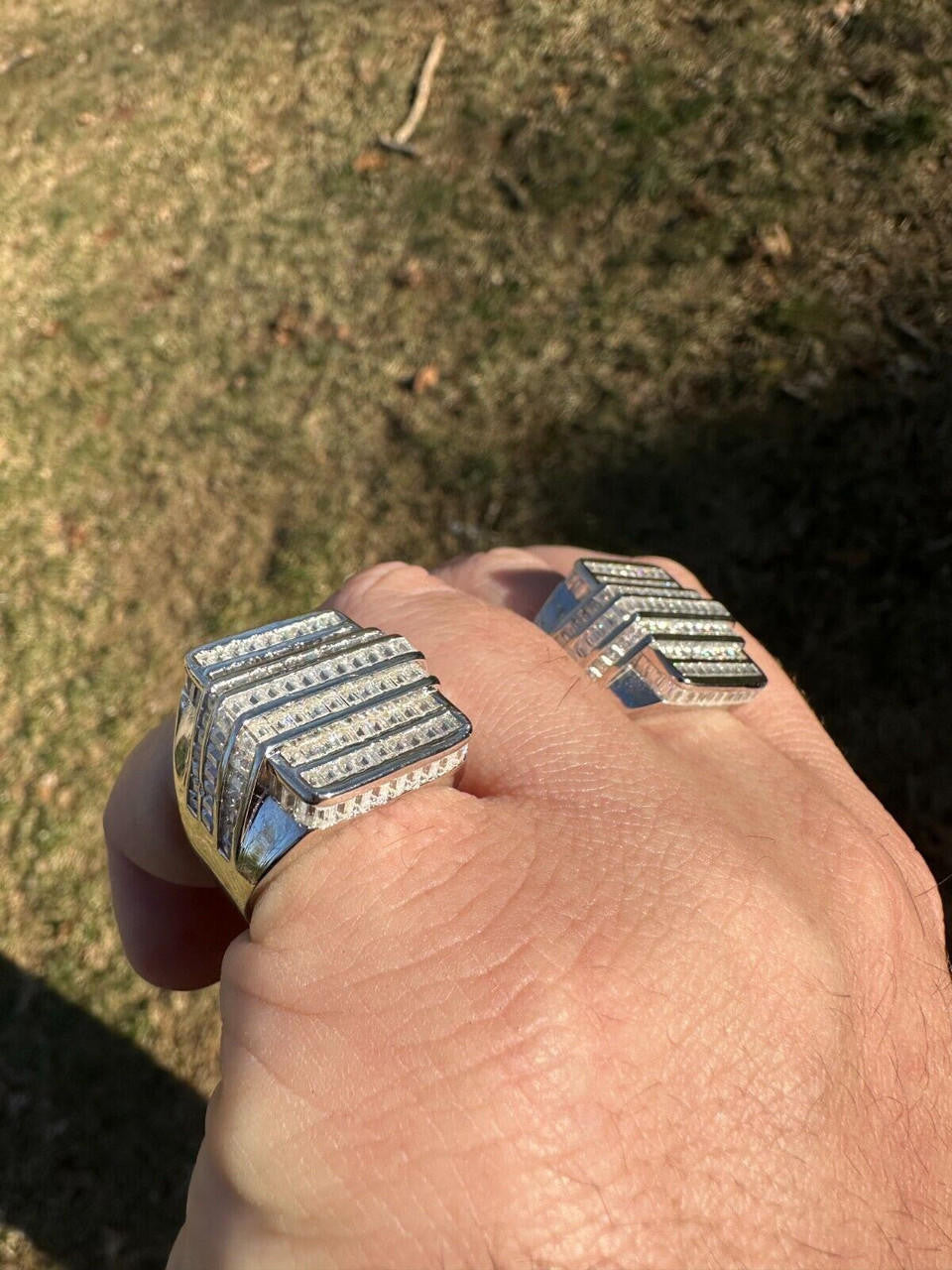 MOISSANITE Baguette Ring REAL 925 Silver Iced Hip Hop Pinky Pass Diamond Tester