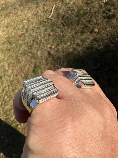 MOISSANITE Baguette Ring REAL 925 Silver Iced Hip Hop Pinky Pass Diamond Tester