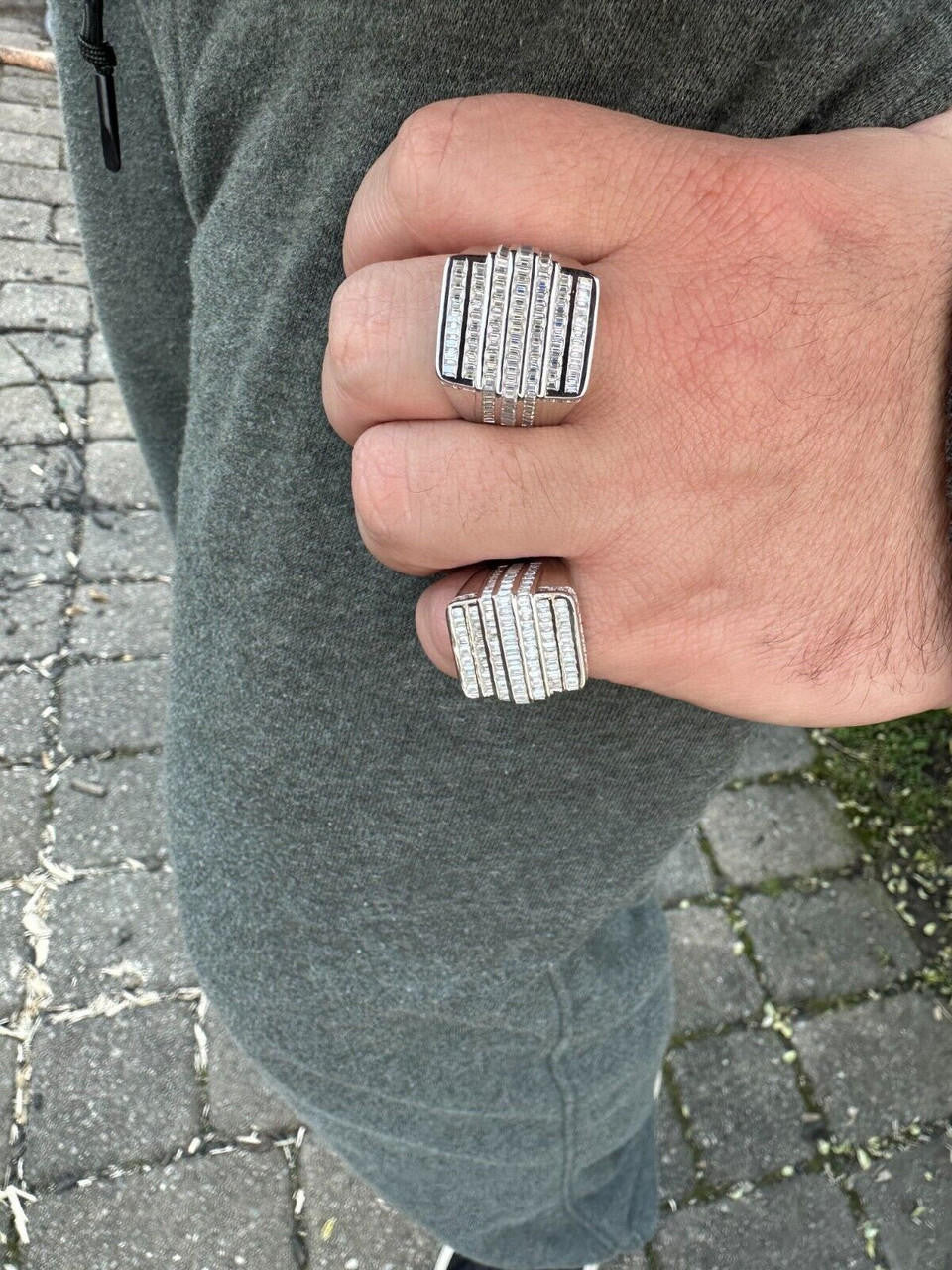 MOISSANITE Baguette Ring REAL 925 Silver Iced Hip Hop Pinky Pass Diamond Tester