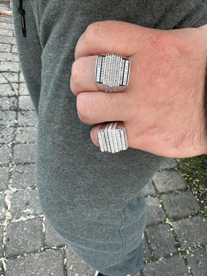 MOISSANITE Baguette Ring REAL 925 Silver Iced Hip Hop Pinky Pass Diamond Tester