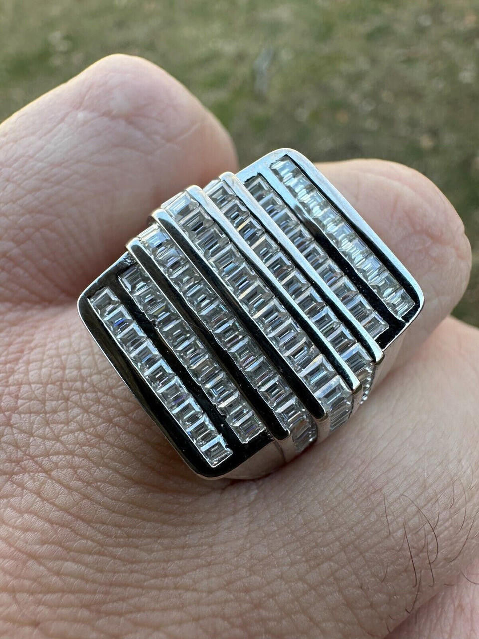 MOISSANITE Baguette Ring REAL 925 Silver Iced Hip Hop Pinky Pass Diamond Tester