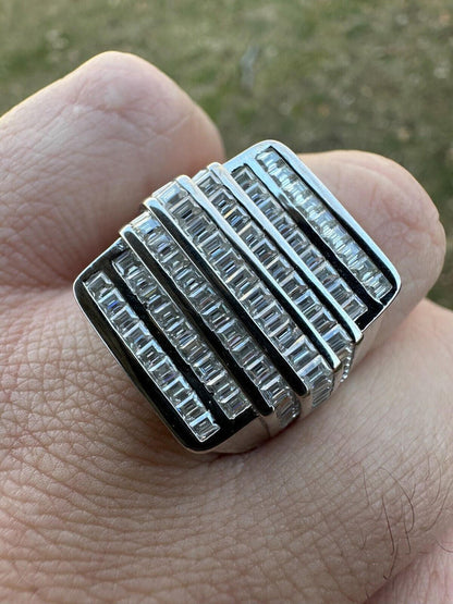 MOISSANITE Baguette Ring REAL 925 Silver Iced Hip Hop Pinky Pass Diamond Tester