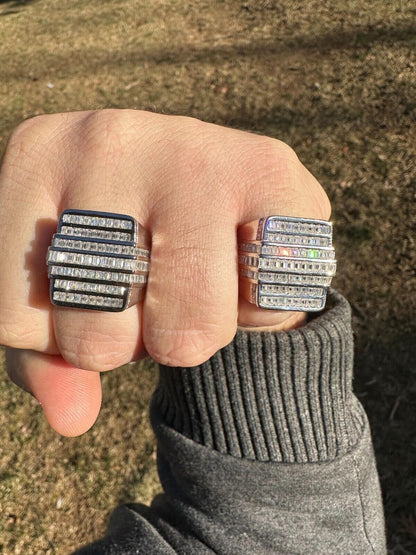 MOISSANITE Baguette Ring REAL 925 Silver Iced Hip Hop Pinky Pass Diamond Tester