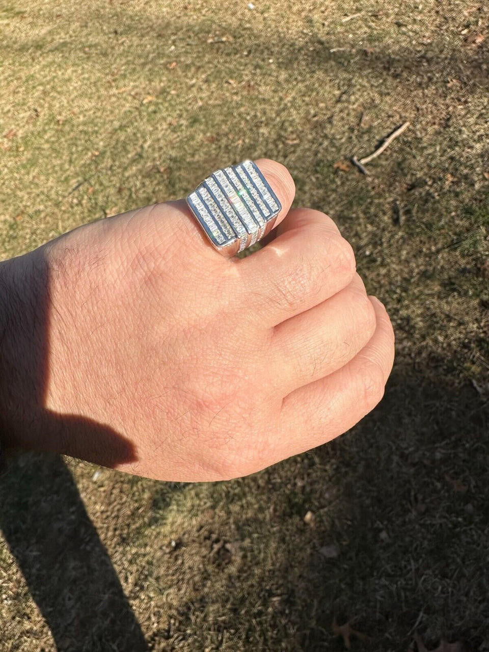 MOISSANITE Baguette Ring REAL 925 Silver Iced Hip Hop Pinky Pass Diamond Tester