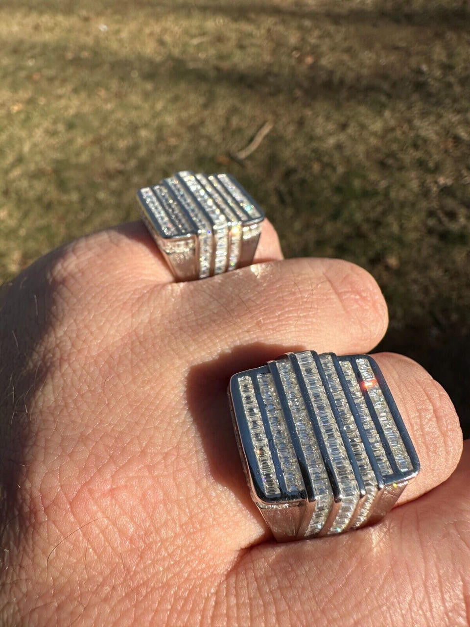 MOISSANITE Baguette Ring REAL 925 Silver Iced Hip Hop Pinky Pass Diamond Tester