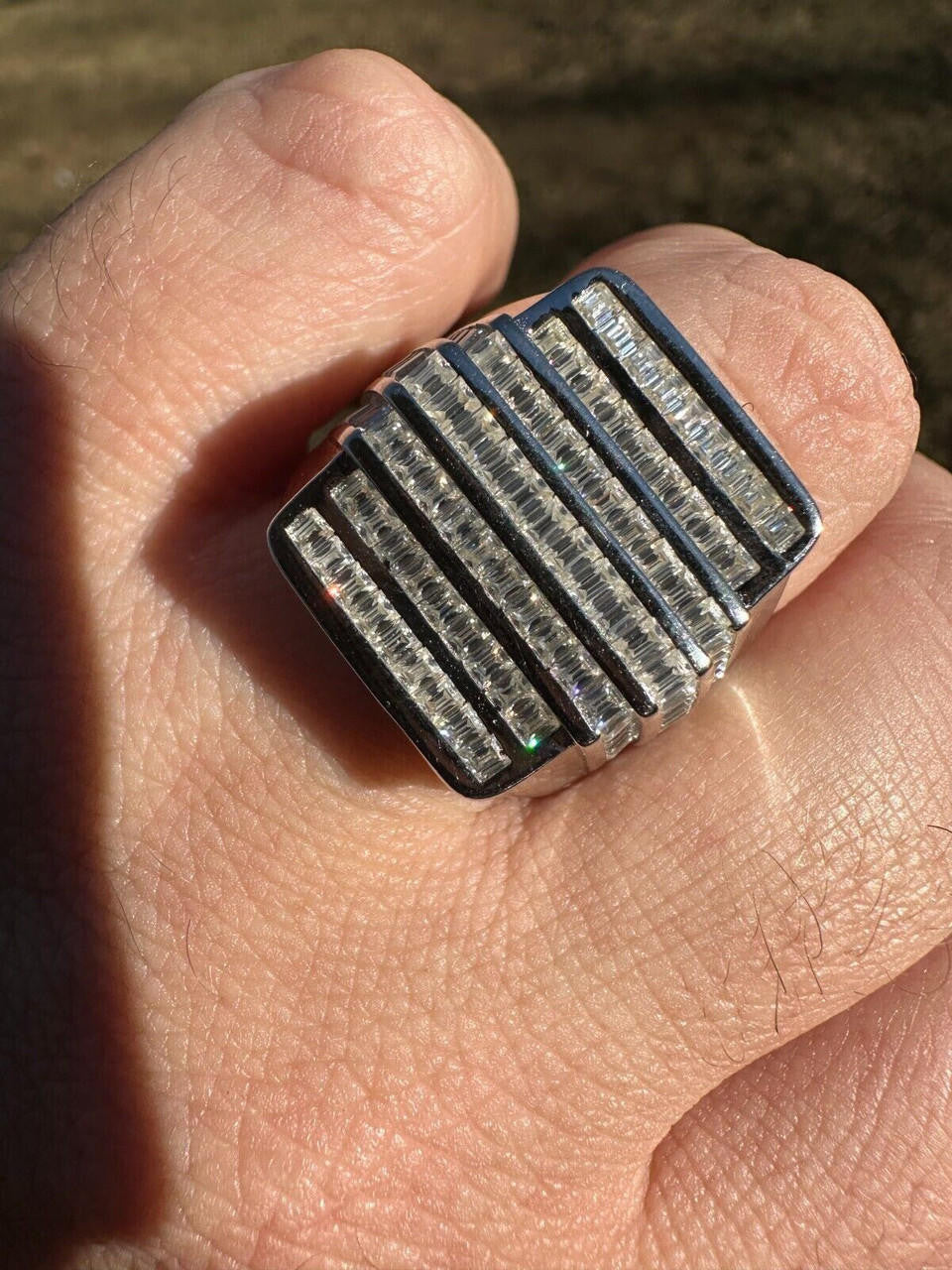 MOISSANITE Baguette Ring REAL 925 Silver Iced Hip Hop Pinky Pass Diamond Tester