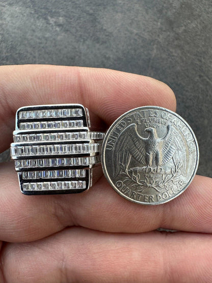 MOISSANITE Baguette Ring REAL 925 Silver Iced Hip Hop Pinky Pass Diamond Tester