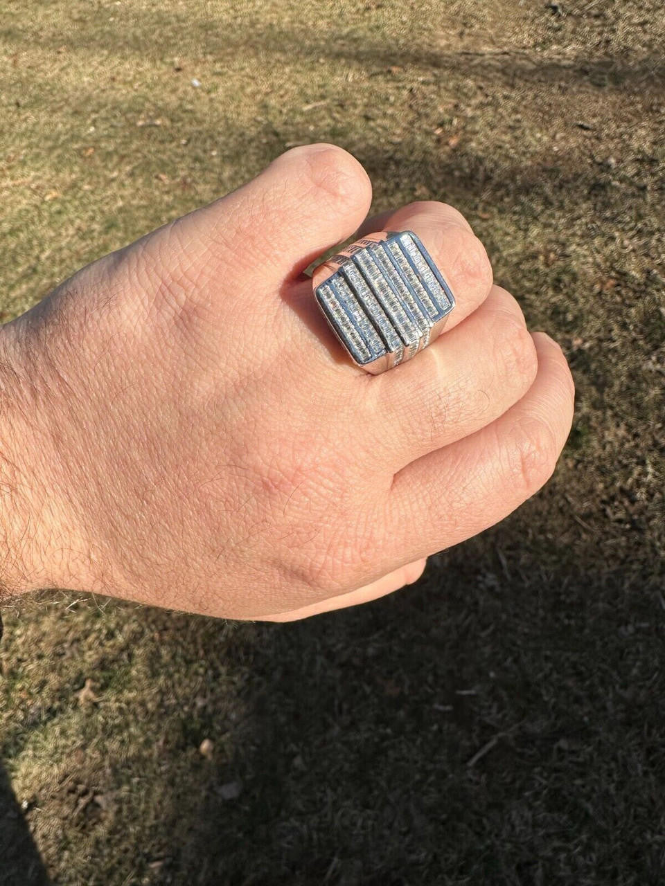 MOISSANITE Baguette Ring REAL 925 Silver Iced Hip Hop Pinky Pass Diamond Tester