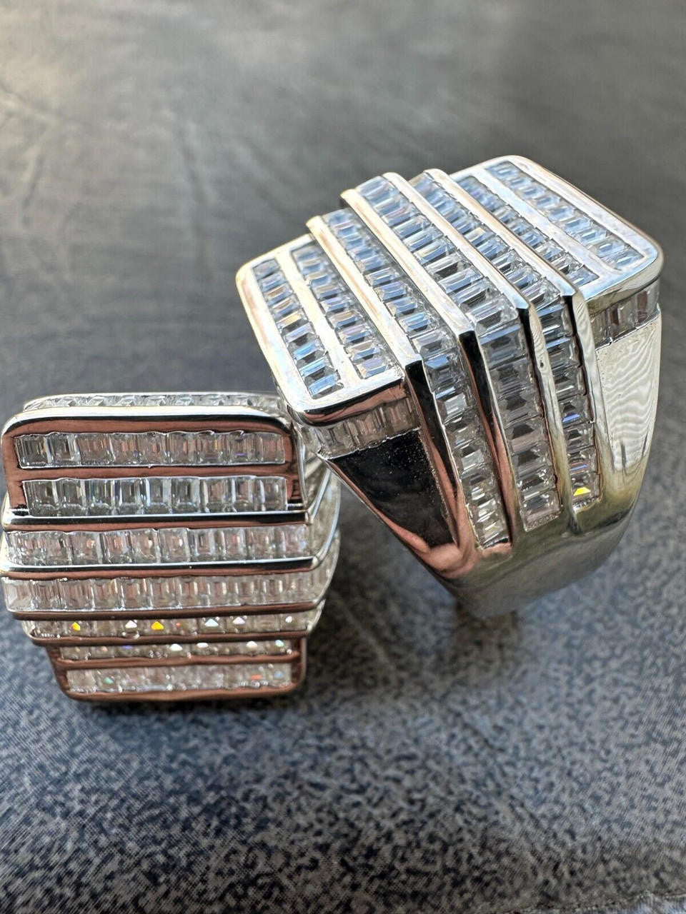 MOISSANITE Baguette Ring REAL 925 Silver Iced Hip Hop Pinky Pass Diamond Tester