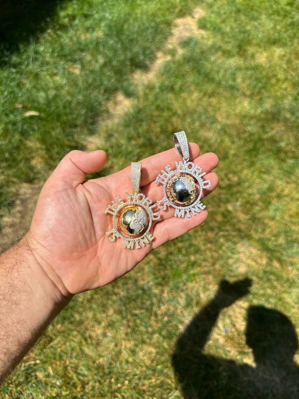 MOISSANITE Hip Hop 925 Silver Iced World Is Mine Spinning Globe Pendant Necklace