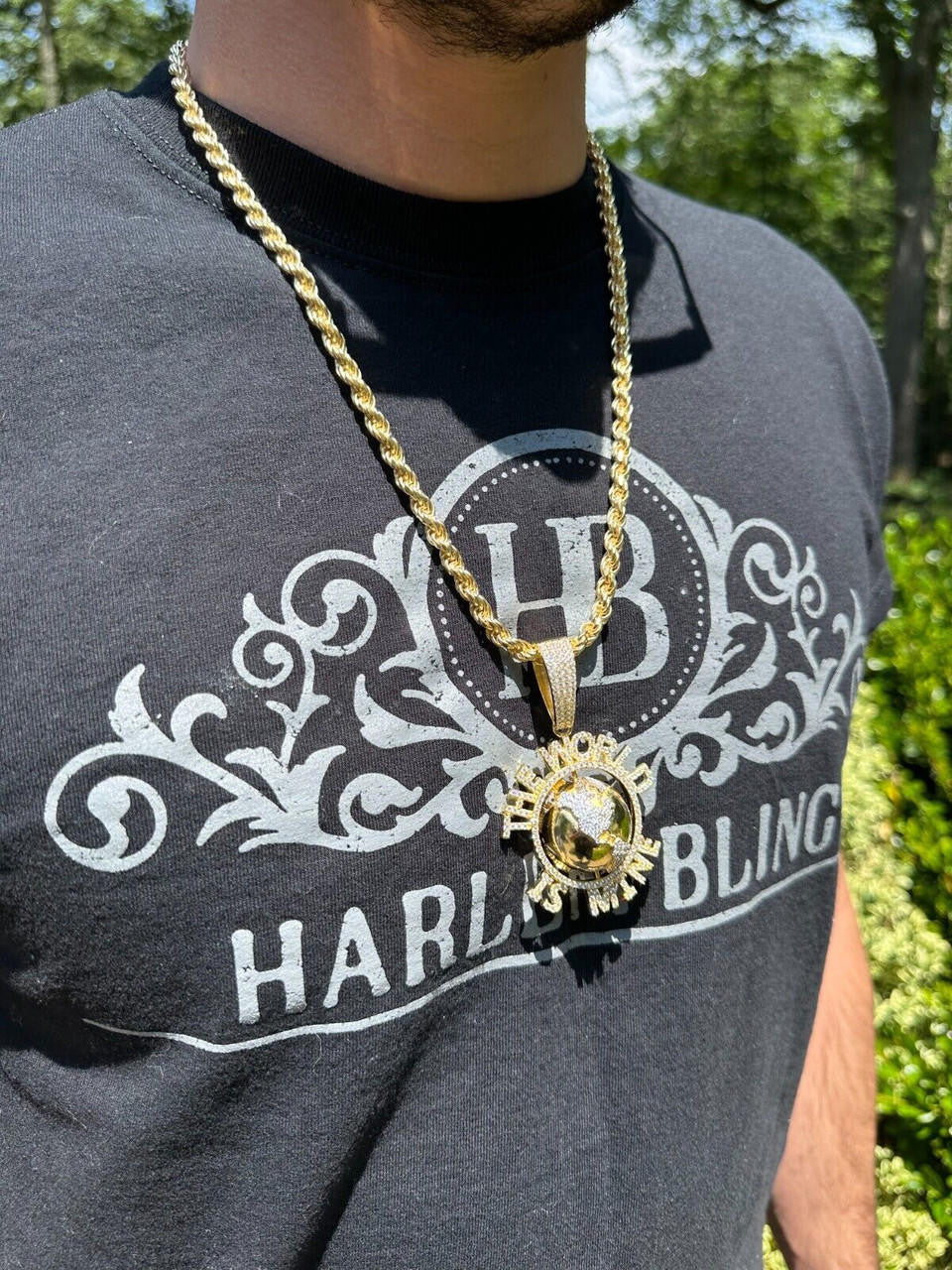 MOISSANITE Hip Hop 925 Silver Iced World Is Mine Spinning Globe Pendant Necklace