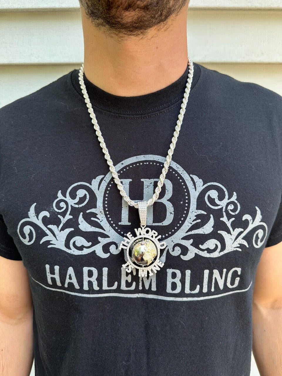 MOISSANITE Hip Hop 925 Silver Iced World Is Mine Spinning Globe Pendant Necklace