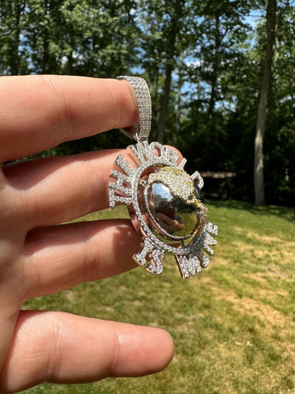 MOISSANITE Hip Hop 925 Silver Iced World Is Mine Spinning Globe Pendant Necklace