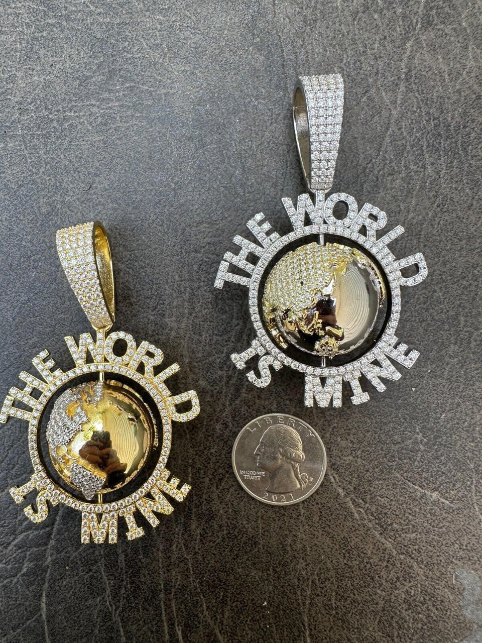 MOISSANITE Hip Hop 925 Silver Iced World Is Mine Spinning Globe Pendant Necklace