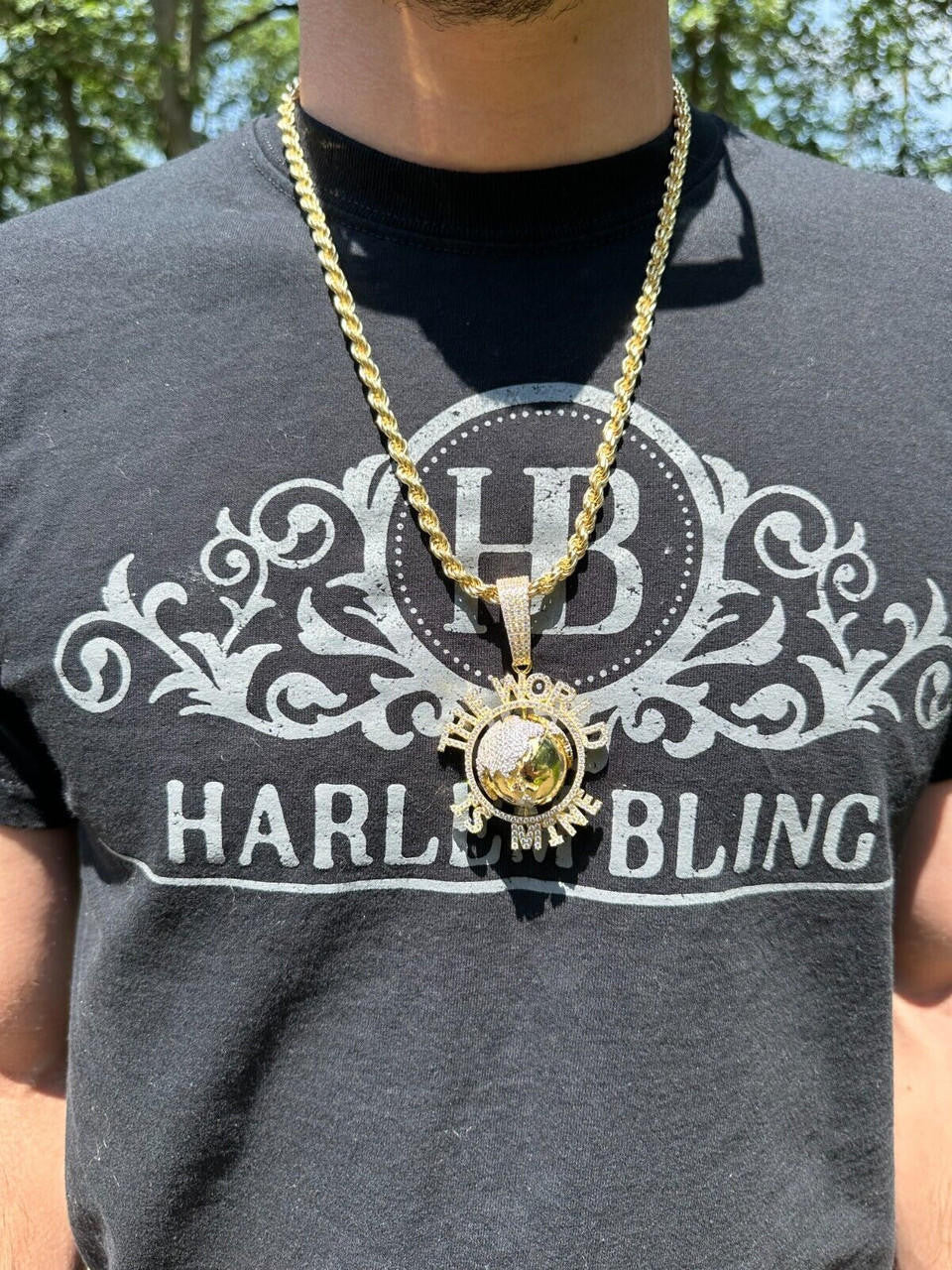 MOISSANITE Hip Hop 925 Silver Iced World Is Mine Spinning Globe Pendant Necklace