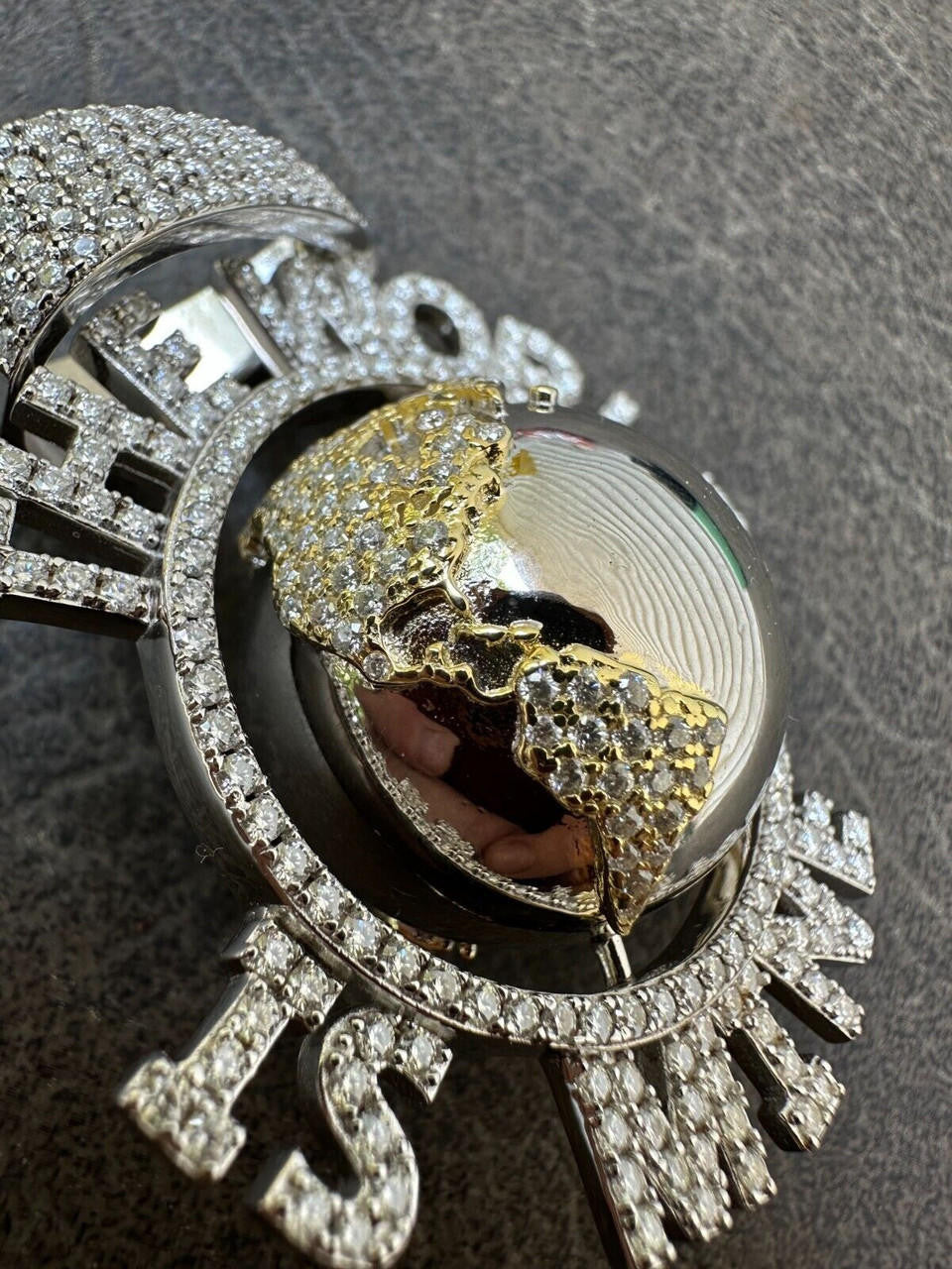 MOISSANITE Hip Hop 925 Silver Iced World Is Mine Spinning Globe Pendant Necklace