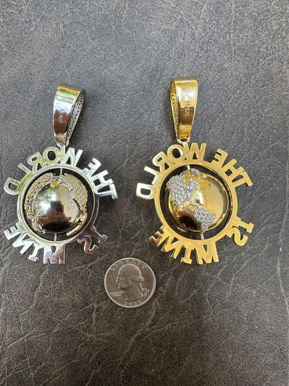 MOISSANITE Hip Hop 925 Silver Iced World Is Mine Spinning Globe Pendant Necklace