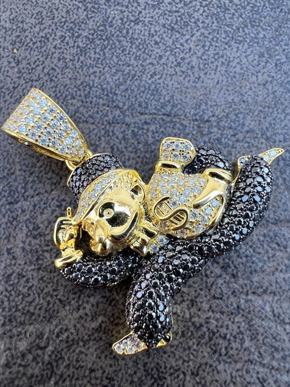 MOISSANITE Iced Real 925 Silver / Gold Monopoly Man Money Bag Necklace Pendant