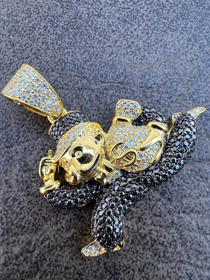 MOISSANITE Iced Real 925 Silver / Gold Monopoly Man Money Bag Necklace Pendant