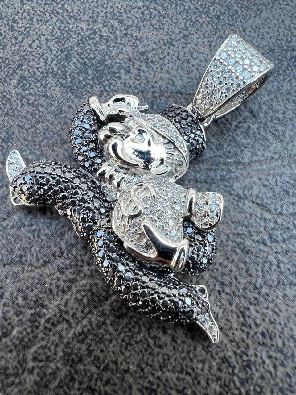 MOISSANITE Iced Real 925 Silver / Gold Monopoly Man Money Bag Necklace Pendant