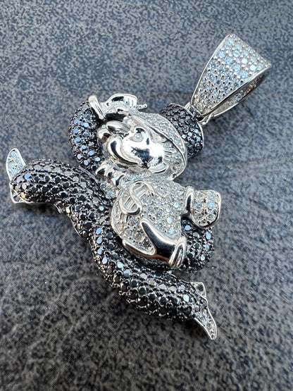 MOISSANITE Iced Real 925 Silver / Gold Monopoly Man Money Bag Necklace Pendant