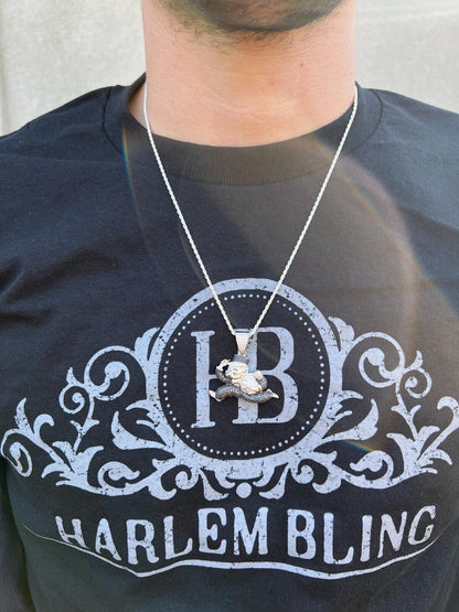 MOISSANITE Iced Real 925 Silver / Gold Monopoly Man Money Bag Necklace Pendant