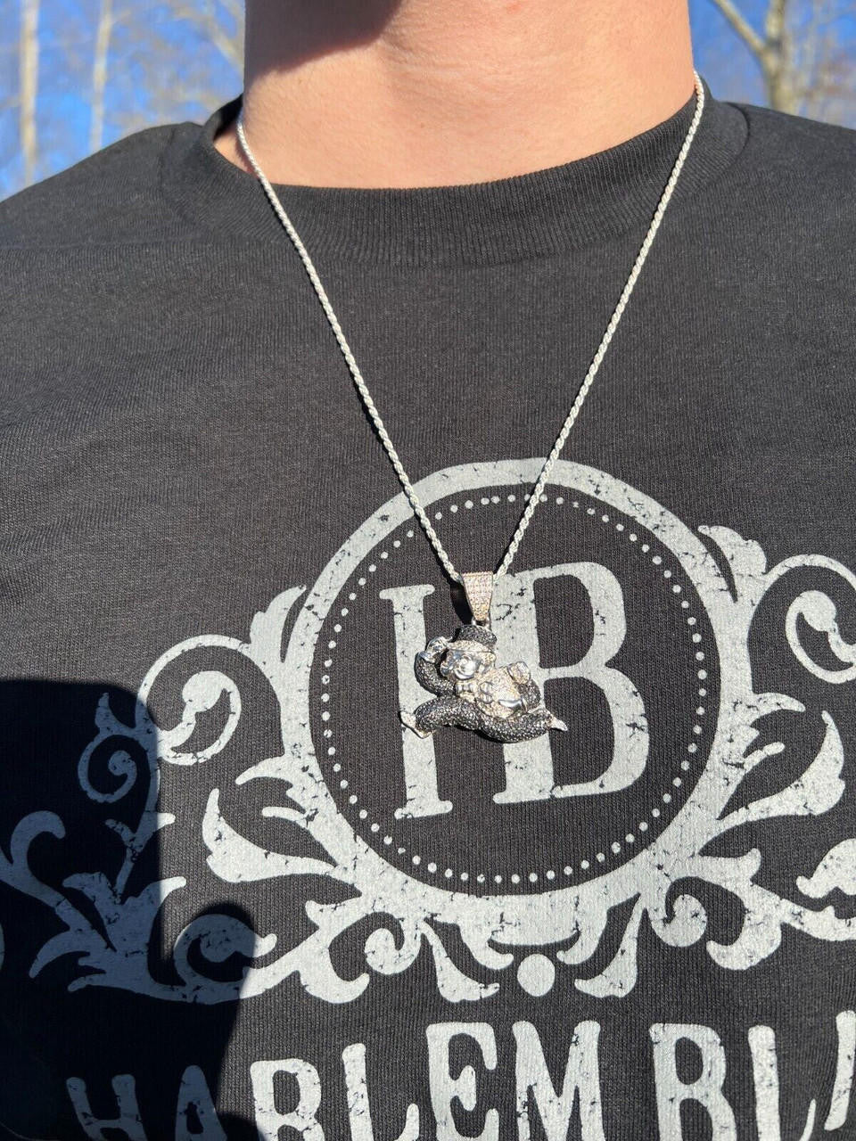 MOISSANITE Iced Real 925 Silver / Gold Monopoly Man Money Bag Necklace Pendant