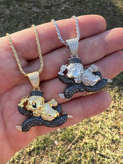 MOISSANITE Iced Real 925 Silver / Gold Monopoly Man Money Bag Necklace Pendant