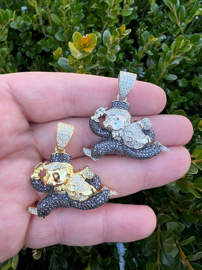 MOISSANITE Iced Real 925 Silver / Gold Monopoly Man Money Bag Necklace Pendant