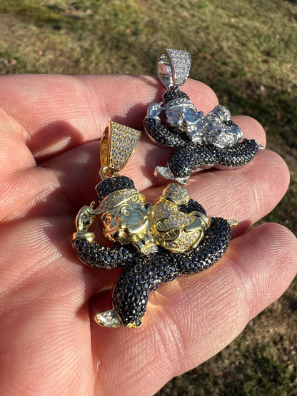 MOISSANITE Iced Real 925 Silver / Gold Monopoly Man Money Bag Necklace Pendant