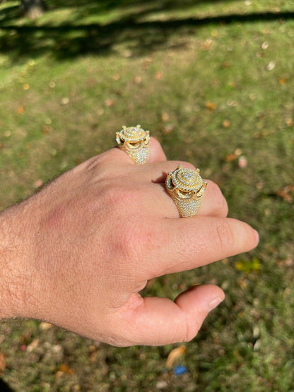 MOISSANITE Iced Ring Mens 14K Gold Vermeil Solid 925 Silver King Crown Pinky