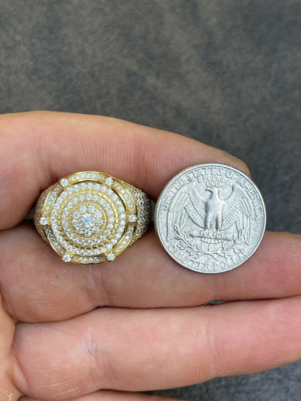 MOISSANITE Iced Ring Mens 14K Gold Vermeil Solid 925 Silver King Crown Pinky