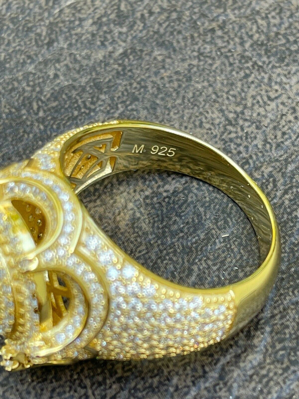 MOISSANITE Iced Ring Mens 14K Gold Vermeil Solid 925 Silver King Crown Pinky