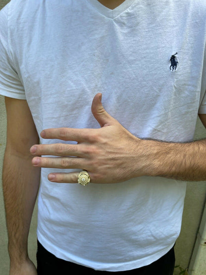 MOISSANITE Iced Ring Mens 14K Gold Vermeil Solid 925 Silver King Crown Pinky