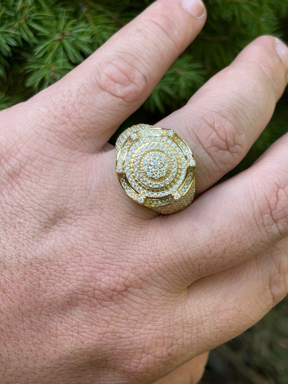 MOISSANITE Iced Ring Mens 14K Gold Vermeil Solid 925 Silver King Crown Pinky